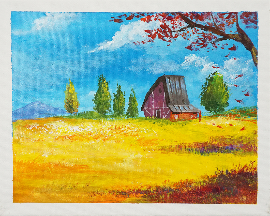 Tranh phong cảnh màu acrylic trên  Lớp vẽ Ngôi Nhà Nhỏ  Facebook